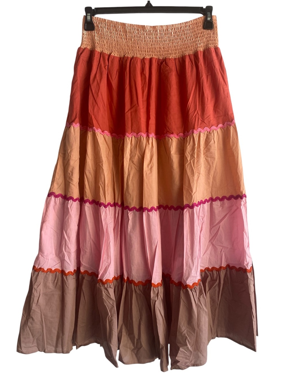 Easel Tiered Maxi Skirt Color Block Ric Rac Cottagecore Womens Size Large NWT
